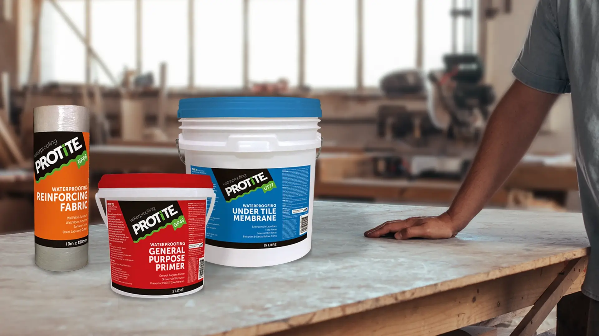 Protite Waterproofing ranges, fabric roll and tubs.